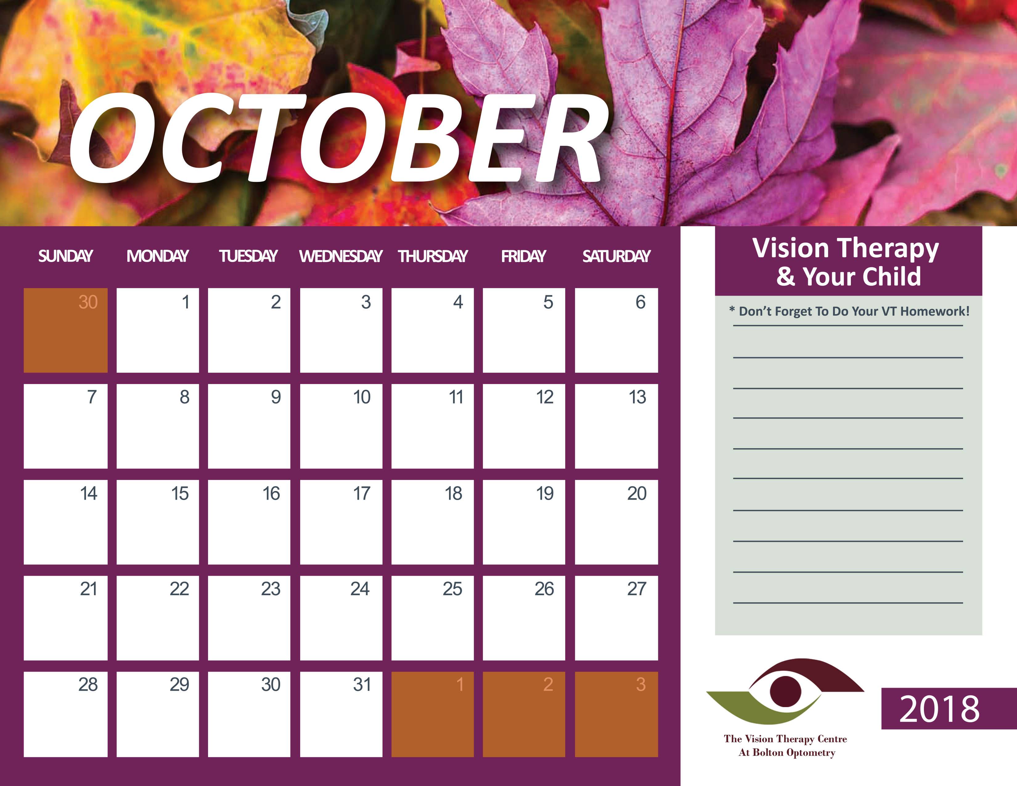 PrairieVision Oct Calendar letter